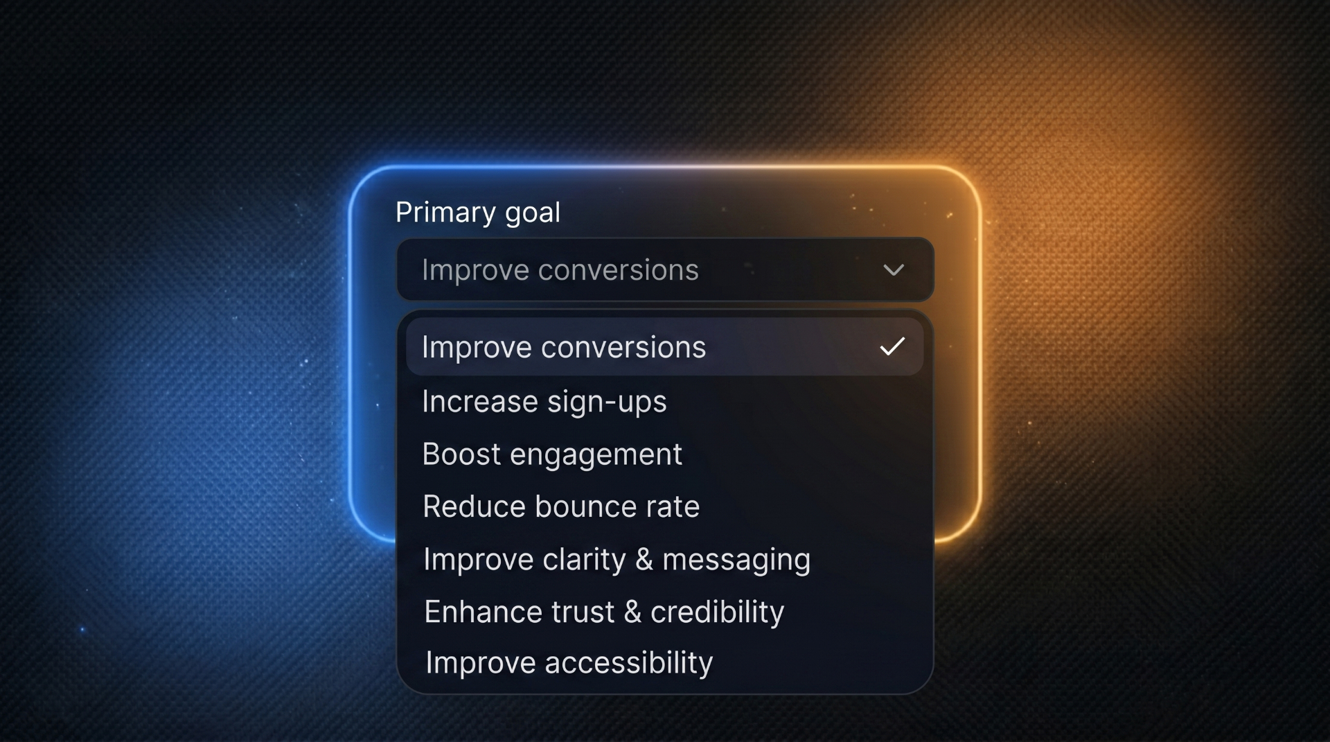 Primary goal dropdown mockup
